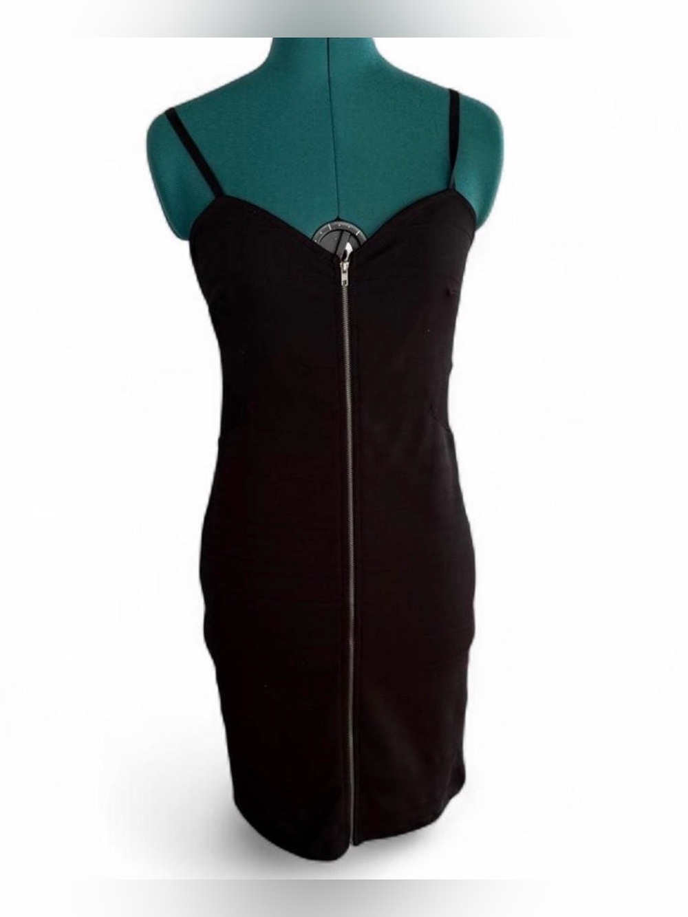 Bozzolo Black Zip-Front Mini Bodycon Dress